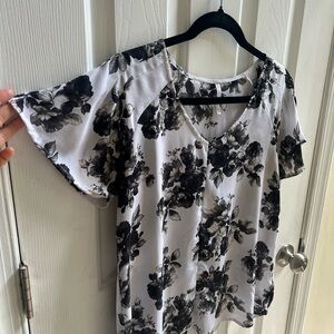 Grayson Threads Black and White Floral Blouse